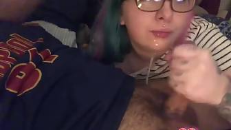 chubby gf glasses sucking