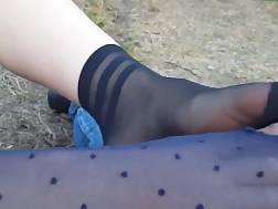 4 min - Nylon socks footjob outdoor