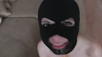 masked knees cum mouth