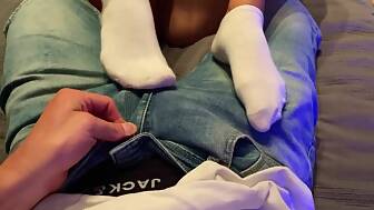 hand footjob white socks