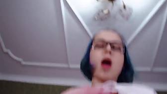 nerdy girl rides cock