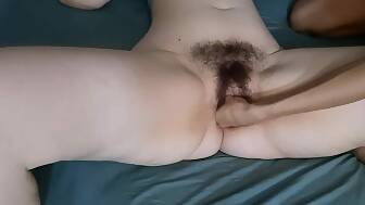 unshaved vagina spread legs