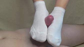 gorgeous white socks footjob