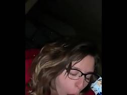 Amateur nerd with big glasses sucking cock