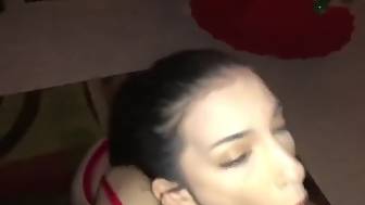 brunette teenager gags deepthroats