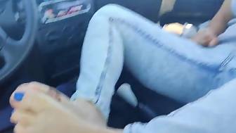 footjob car toes denim