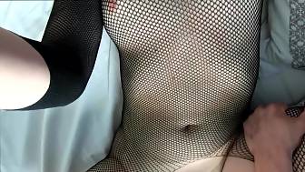 sexual fishnet missionary creampie