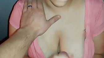 wife massages dick boobs